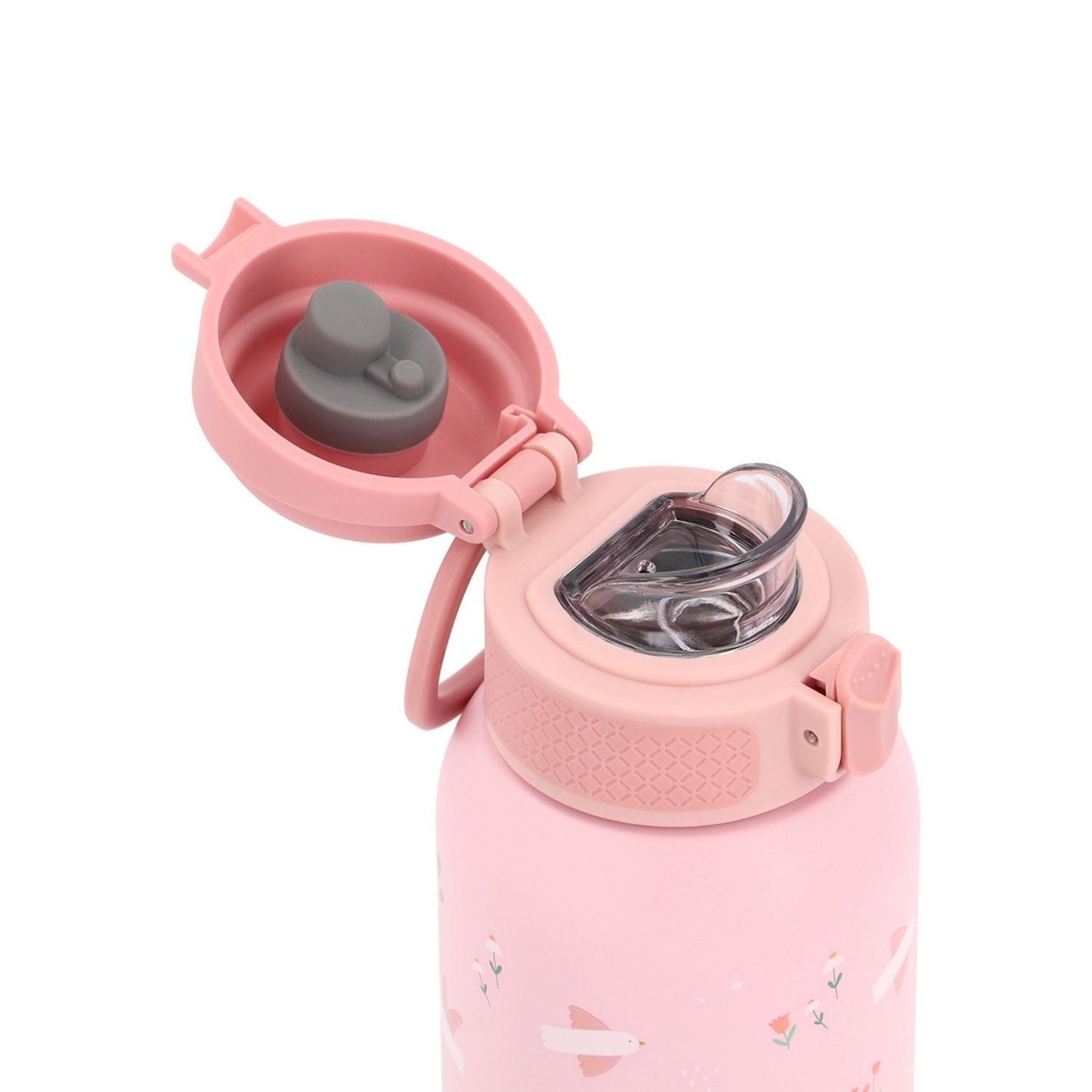 Botella de Acero Térmica Blossom birds (Pájaros) de 500ml. Esta botella térmica infantil es la compañera ideal para el colegio, excursiones o tardes de parque, gracias a su resistencia y gran capacidad. Su diseño sin pajita facilita una limpieza rápida y profunda, asegurando la máxima higiene diaria