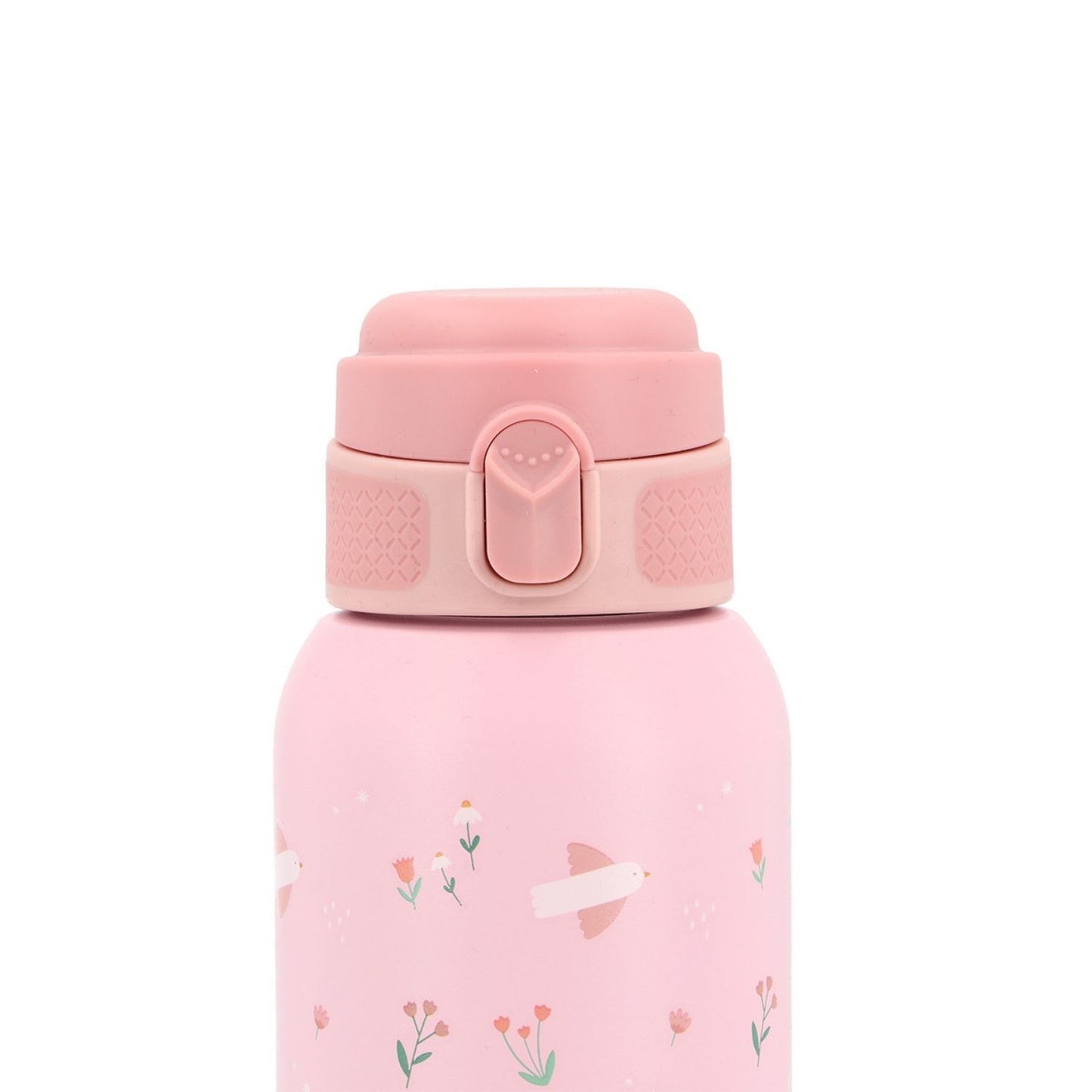 Botella de Acero Térmica Blossom birds (Pájaros) de 500ml. Esta botella térmica infantil es la compañera ideal para el colegio, excursiones o tardes de parque, gracias a su resistencia y gran capacidad. Su diseño sin pajita facilita una limpieza rápida y profunda, asegurando la máxima higiene diaria