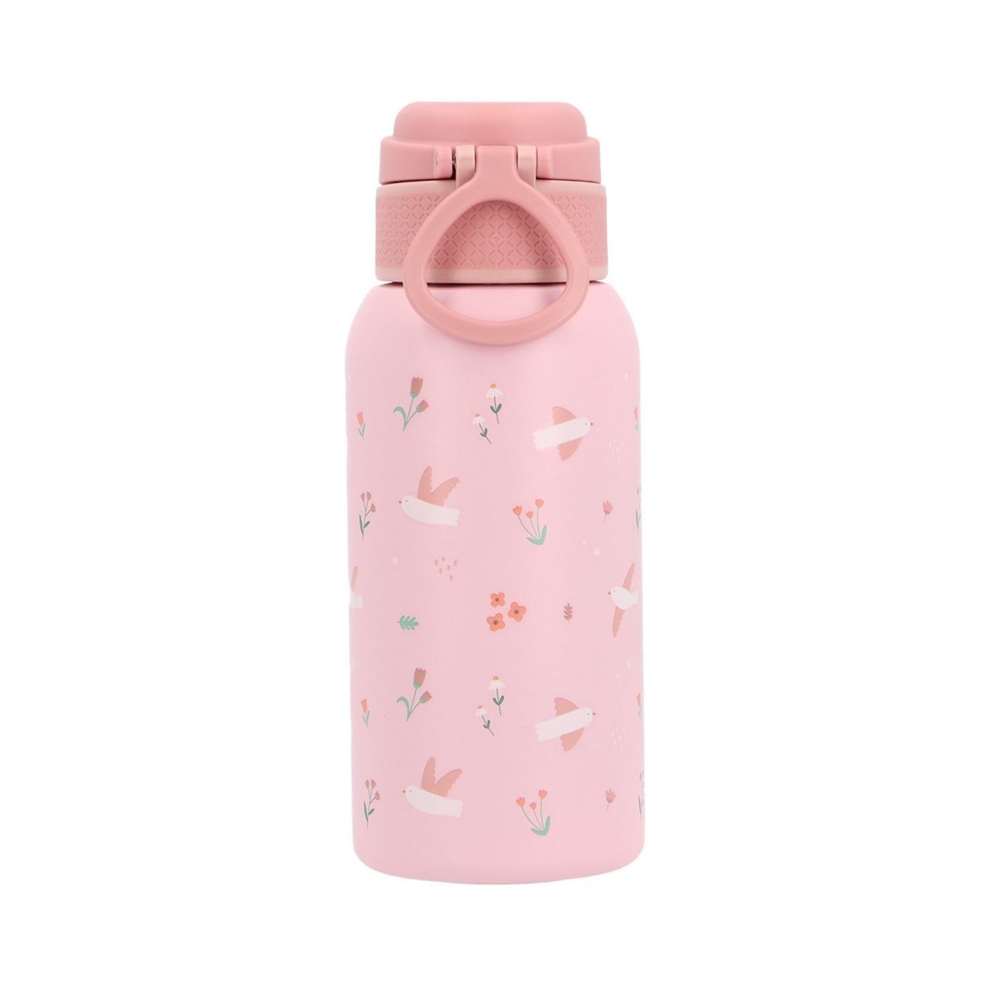 Botella de Acero Térmica Blossom birds (Pájaros) de 500ml. Esta botella térmica infantil es la compañera ideal para el colegio, excursiones o tardes de parque, gracias a su resistencia y gran capacidad. Su diseño sin pajita facilita una limpieza rápida y profunda, asegurando la máxima higiene diaria