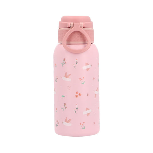 Botella de Acero Térmica Blossom birds (Pájaros) de 500ml. Esta botella térmica infantil es la compañera ideal para el colegio, excursiones o tardes de parque, gracias a su resistencia y gran capacidad. Su diseño sin pajita facilita una limpieza rápida y profunda, asegurando la máxima higiene diaria