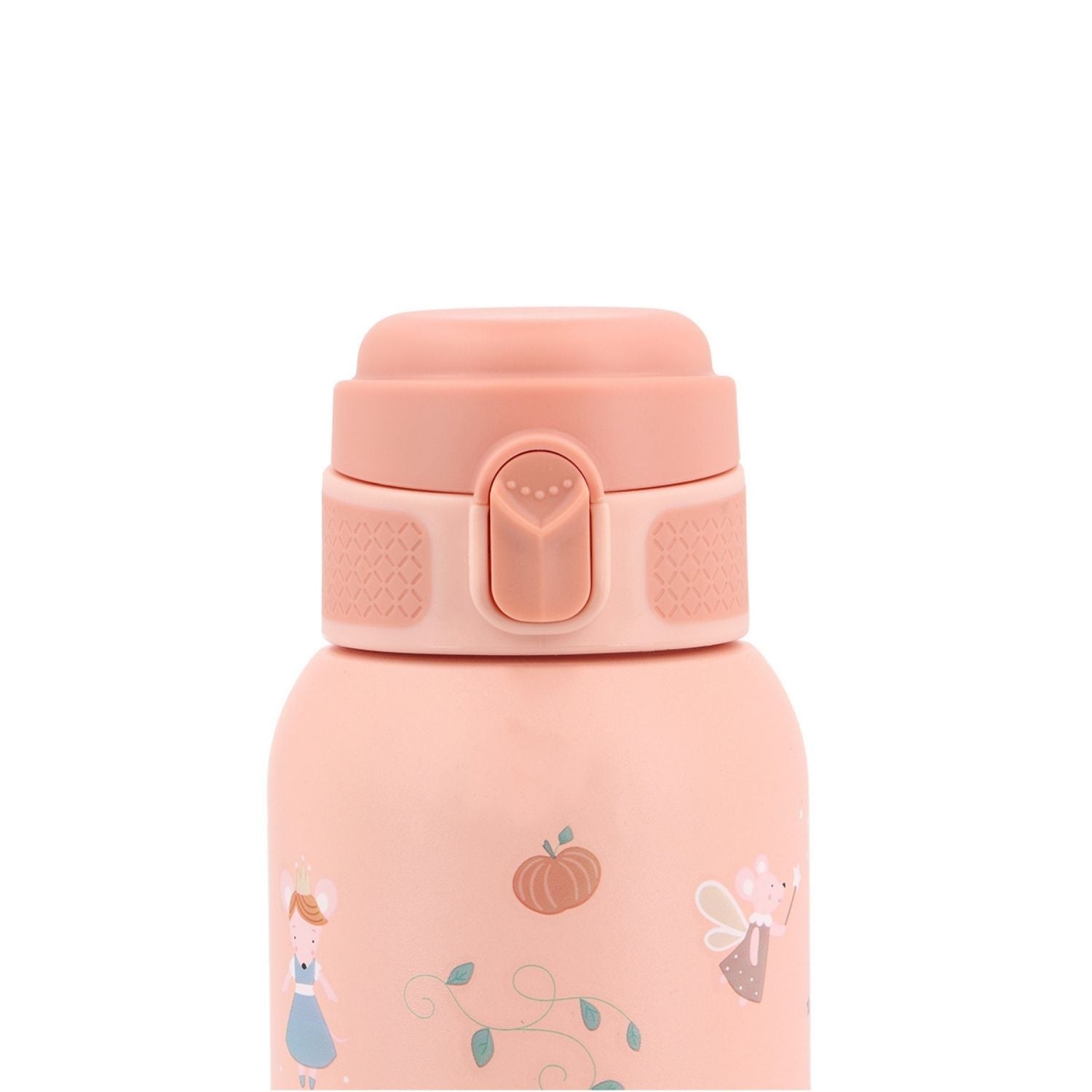 la Botella de Acero Térmica Mouse Fairies (Cenicienta) de 500ml. Esta botella térmica infantil es la compañera ideal para el colegio, excursiones o tardes de parque, gracias a su resistencia y gran capacidad. Su diseño sin pajita facilita una limpieza rápida y profunda, asegurando la máxima higiene diaria.