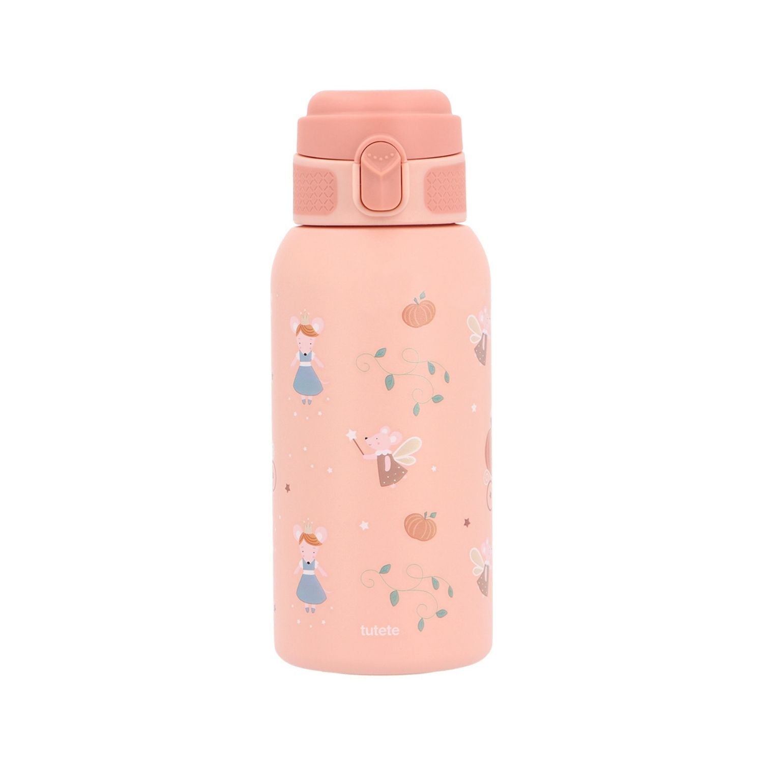 la Botella de Acero Térmica Mouse Fairies (Cenicienta) de 500ml. Esta botella térmica infantil es la compañera ideal para el colegio, excursiones o tardes de parque, gracias a su resistencia y gran capacidad. Su diseño sin pajita facilita una limpieza rápida y profunda, asegurando la máxima higiene diaria.