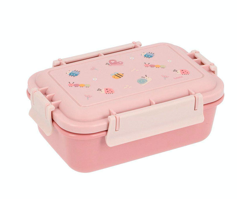 Caja Almuerzo Bento BUGS es la mejor elección para llevar tu almuerzo al cole! Una práctica y moderna fiambrera bento con una cajita interior separadora y un tenedor incluido. caja bento bugs tutete cerrada