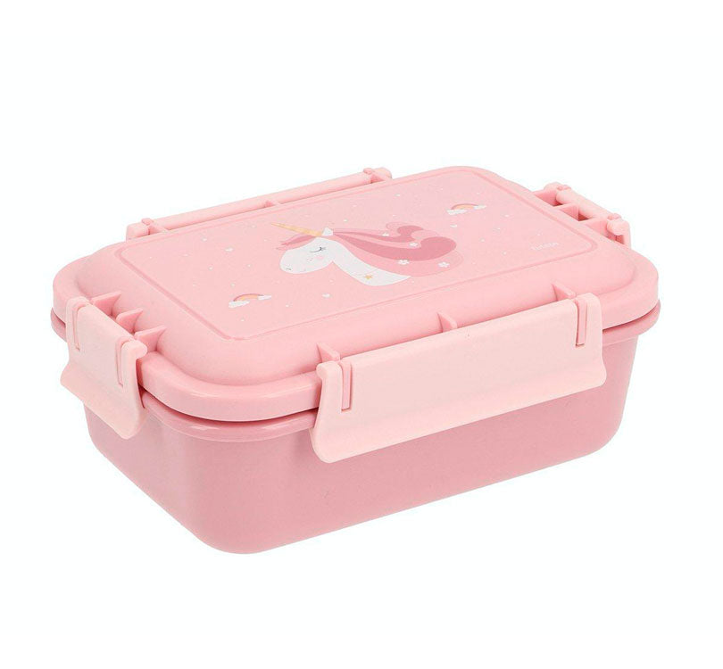 ¡El Caja Almuerzo Bento MAGICAL UNICORN es la mejor elección para llevar tu almuerzo al cole! Una práctica y moderna fiambrera bento con una cajita interior separadora y un tenedor incluido. BENTO TUTETE CERRADA