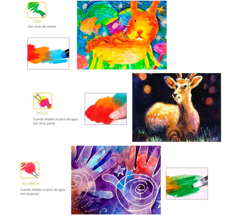 técnicas 6 crayones en colores brillantes y vibrantes, para que los niños den rienda suelta a su imaginación en el dibujo, colorear, garabatear, ¡hasta pintarse la cara!
