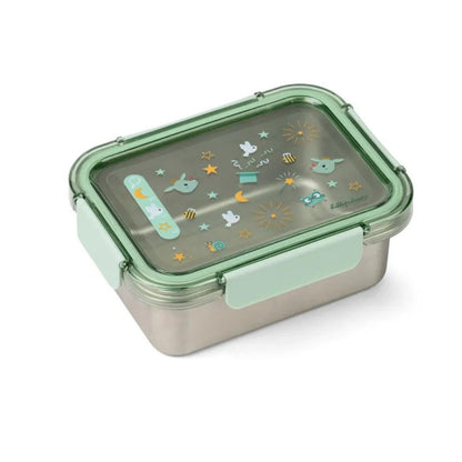 Fiambrera de acero inoxidable Joe el dragon verde Lilliputiens con tapa de tritán libre de BPA. Antifugas y con juego integrado "Busca y Busca". ¡Diversión para el cole!