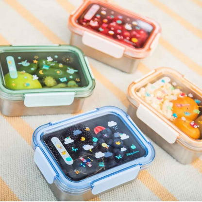 Fiambrera de acero inoxidable Jules Lilliputiens con tapa de tritán libre de BPA. Antifugas y con juego integrado "Busca y Busca". ¡Diversión para el cole!