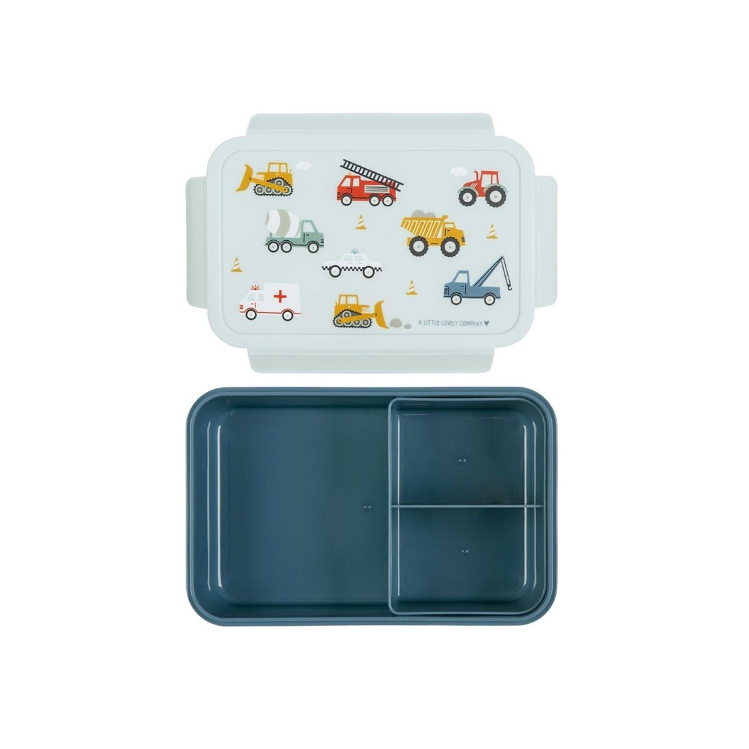 caja de almuerzo Bento Coches de A Little Lovely Company! Diseñada con un alegre estampado de la selva, es la opción ideal para llevar la comida del peque al cole, a la guardería o de excursión. Gracias a su bandeja extraíble de dos compartimentos y a su cierre hermético