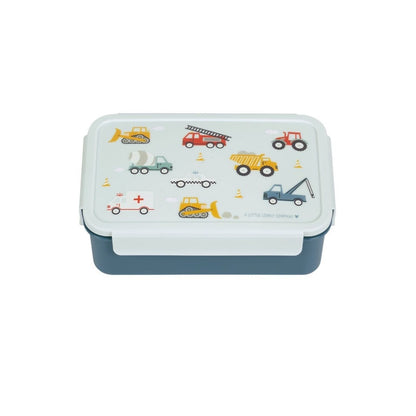 caja de almuerzo Bento Coches de A Little Lovely Company! Diseñada con un alegre estampado de la selva, es la opción ideal para llevar la comida del peque al cole, a la guardería o de excursión. Gracias a su bandeja extraíble de dos compartimentos y a su cierre hermético