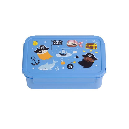 caja de almuerzo Bento Piratas de A Little Lovely Company! Diseñada con un alegre estampado de la selva, es la opción ideal para llevar la comida del peque al cole, a la guardería o de excursión. Gracias a su bandeja extraíble de dos compartimentos y a su cierre hermético