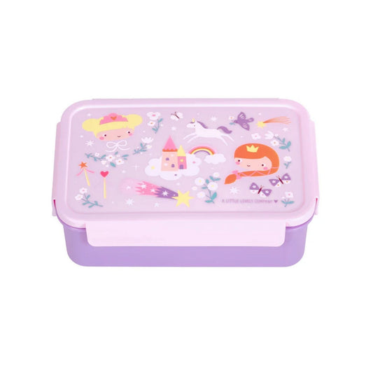 caja de almuerzo Bento Princesas de A Little Lovely Company! Diseñada con un alegre estampado de la selva, es la opción ideal para llevar la comida del peque al cole, a la guardería o de excursión. Gracias a su bandeja extraíble de dos compartimentos y a su cierre hermético