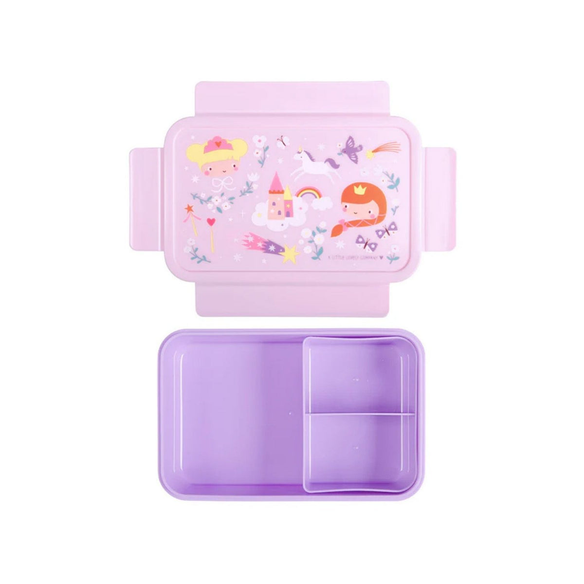 caja de almuerzo Bento Princesas de A Little Lovely Company! Diseñada con un alegre estampado de la selva, es la opción ideal para llevar la comida del peque al cole, a la guardería o de excursión. Gracias a su bandeja extraíble de dos compartimentos y a su cierre hermético
