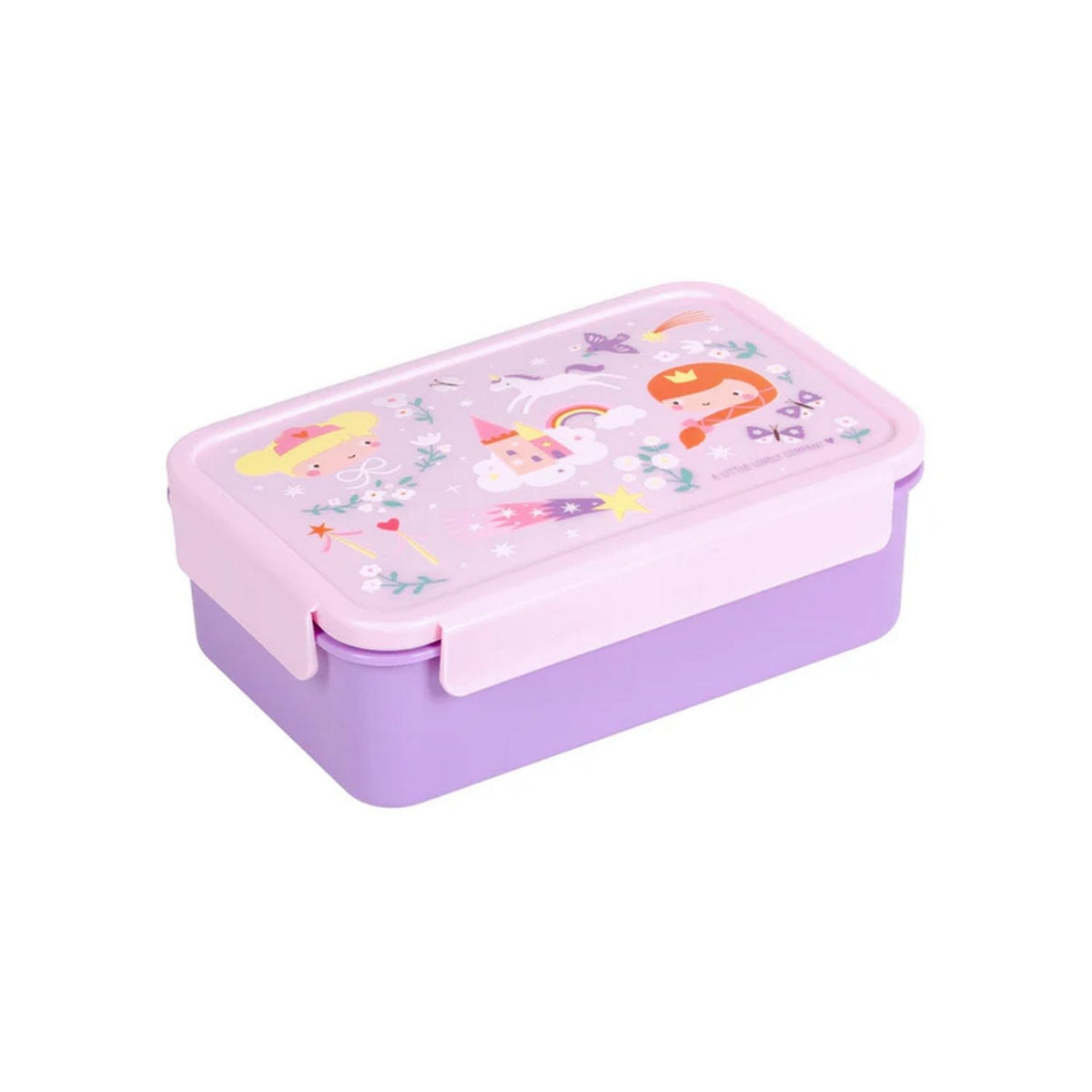 caja de almuerzo Bento Princesas de A Little Lovely Company! Diseñada con un alegre estampado de la selva, es la opción ideal para llevar la comida del peque al cole, a la guardería o de excursión. Gracias a su bandeja extraíble de dos compartimentos y a su cierre hermético