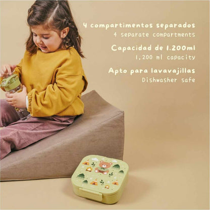 Fiambrera grande Lunchbox Explorer Miniland (1200 ml). Con 4 compartimentos herméticos, libre de BPA y apta para lavavajillas. ¡Ideal para la comida del cole!