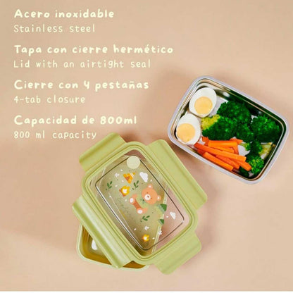 Caja de almuerzo de acero inoxidable explorer. Higiénica, ultrarresistente y libre de plásticos/BPA. ¡La fiambrera de mariposas perfecta para el cole!