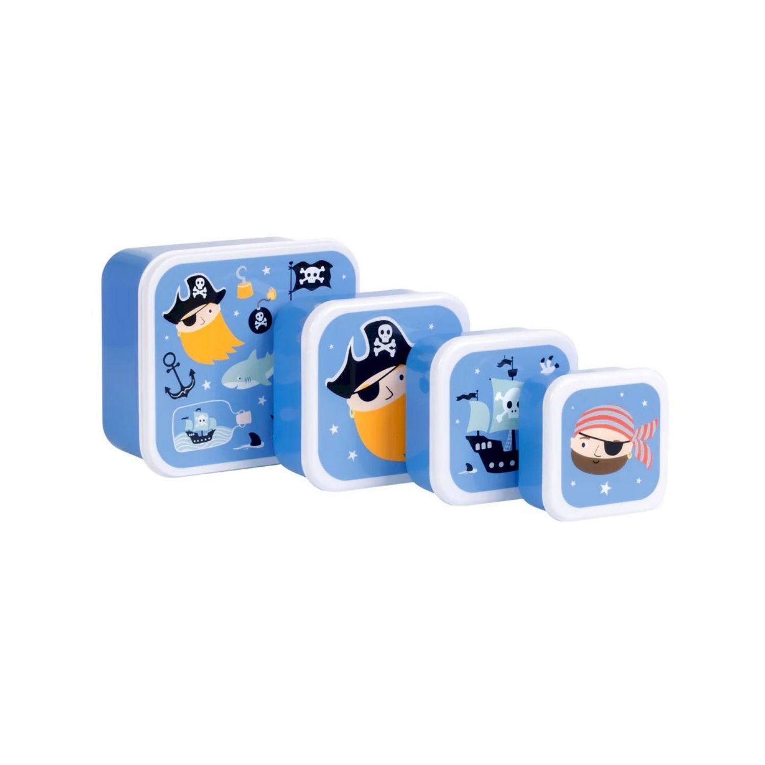 4 cajitas de almuerzo apilables con divertido diseño de piratas es el aliado perfecto para la merienda o el tentempié escolar. Al contar con cuatro dimensiones distintas, te permite llevar por separado alimentos variados sin mezclar sabores ni texturas. Son superligeras, muy resistentes al ritmo diario y su estructura nido permite encajarlas todas dentro de la caja mayor,