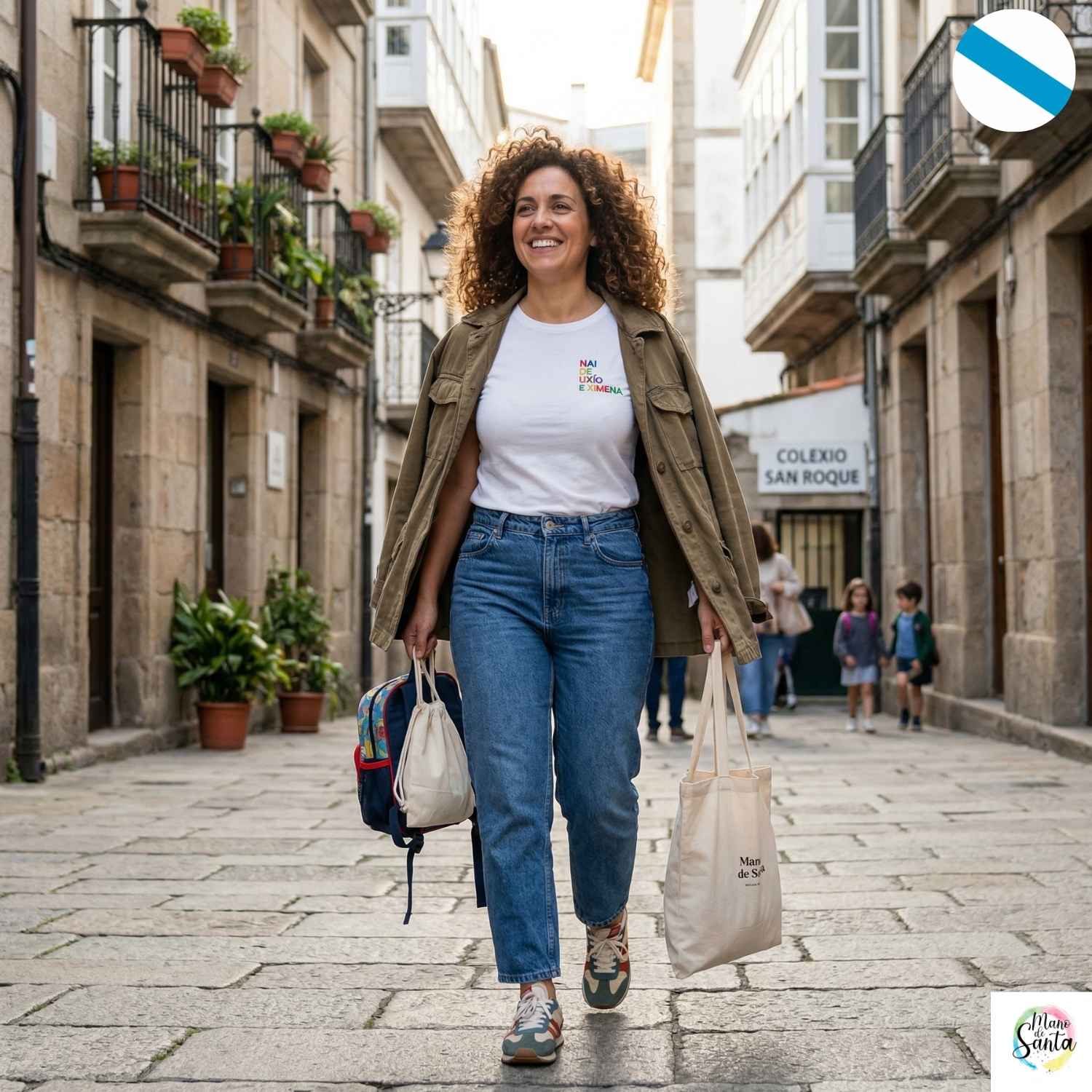 Camiseta Personalizada para Mamá ENTALLADA EN GALEGO Blanca "NAI DE (Nombre)"– El Regalo Perfecto con Bordado Único