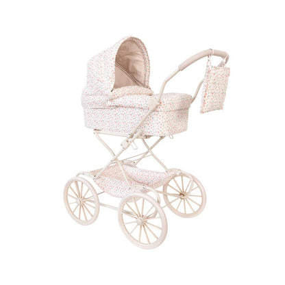 Cochecito para muñecas personalizable con bordado. Incluye bolsa canastilla, colchón y manillar acolchado a 80 cm. Lavable y pleg