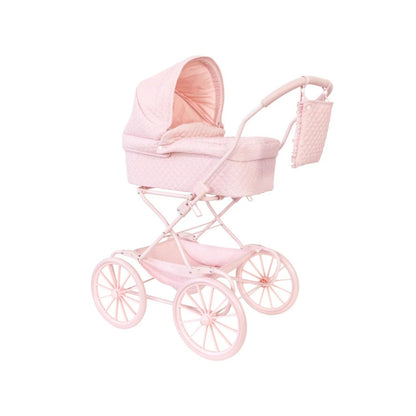 Cochecito para muñecas personalizable con bordado. Incluye bolsa canastilla, colchón y manillar acolchado a 80 cm. Lavable y plegable. ¡Hazlo único!