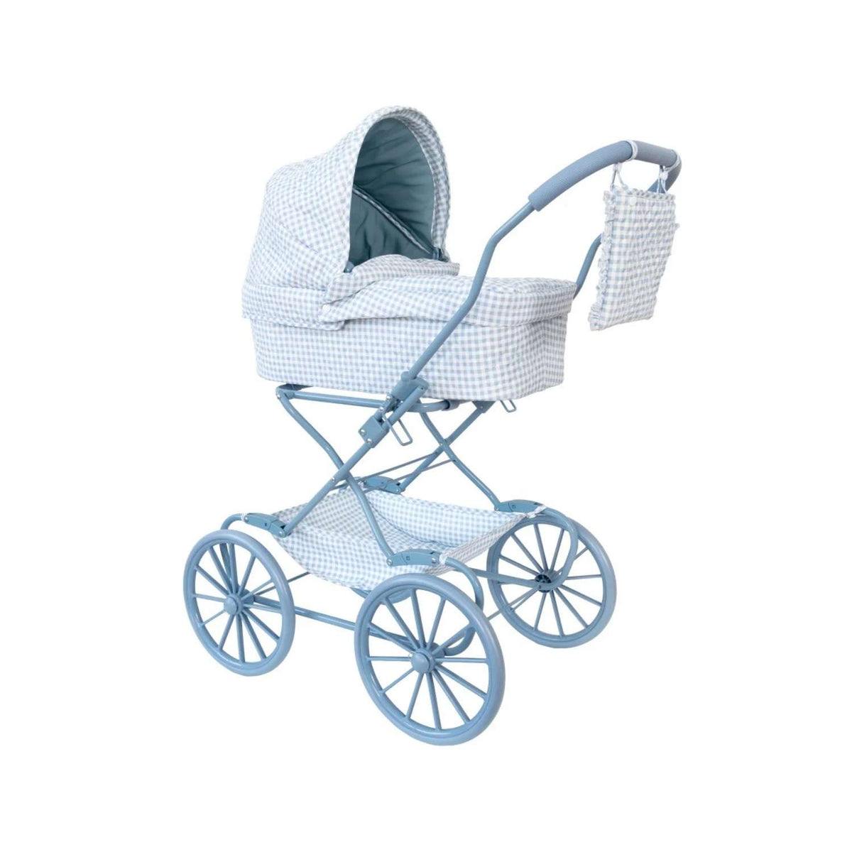 Cochecito para muñecas personalizable con bordado. Incluye bolsa canastilla, colchón y manillar acolchado a 80 cm. Lavable y pleg