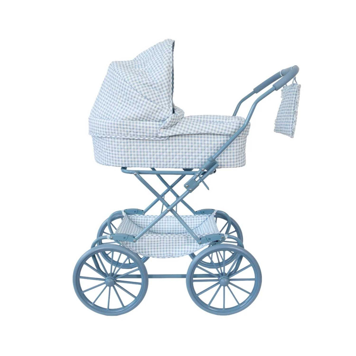 Cochecito para muñecas personalizable con bordado. Incluye bolsa canastilla, colchón y manillar acolchado a 80 cm. Lavable y pleg