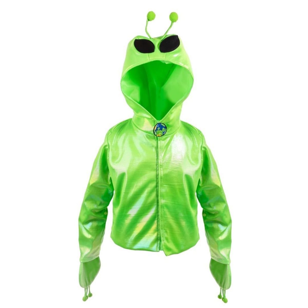 Compra la chaqueta de disfraz alienígena Galaxy Invader de Great Pretenders. Verde neón con capucha de ojos y tentáculos para fiestas y Halloween.