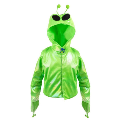 Compra la chaqueta de disfraz alienígena Galaxy Invader de Great Pretenders. Verde neón con capucha de ojos y tentáculos para fiestas y Halloween.