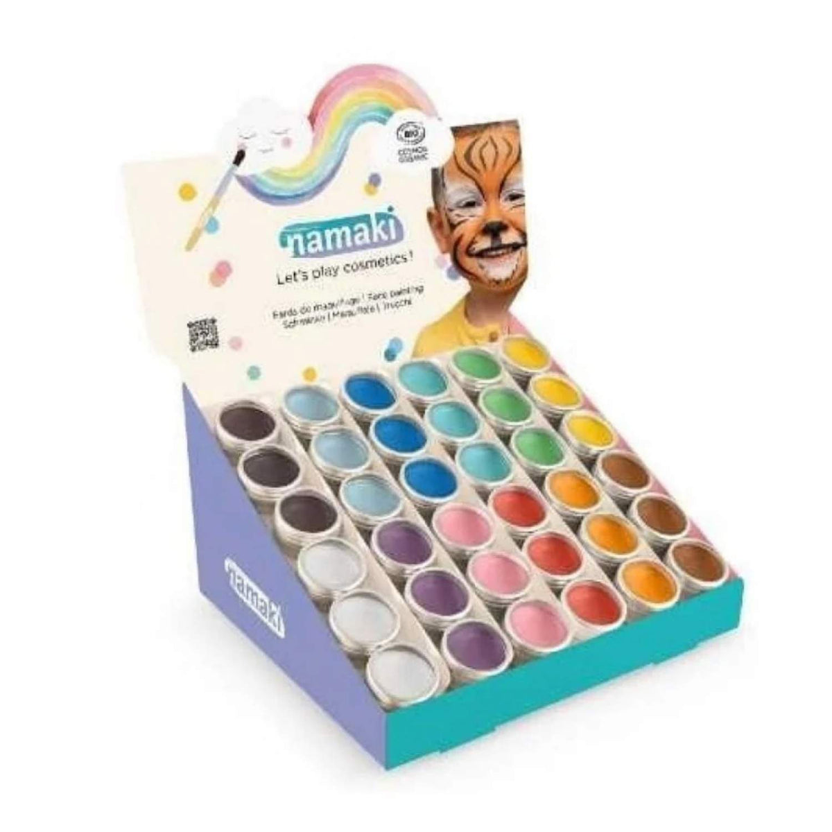 Compra la pintura de cara infantil Namaki con certificación bio. Maquillaje al agua natural, hipoalergénico y fácil de retirar para disfraces infantiles seguros.