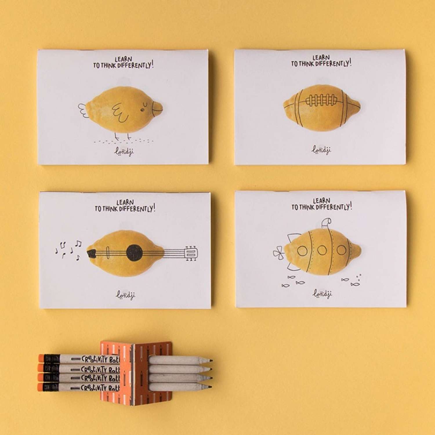 Creativity Battle de Londji es mucho más que un juego de dibujo; es un gimnasio para la imaginación. ¿Qué ves en un simple limón? ¿Un submarino, un ovni o quizás un pájaro amarillo? Este juego creativo de Londji desafía a niños y adultos a mirar más allá de lo evidente.