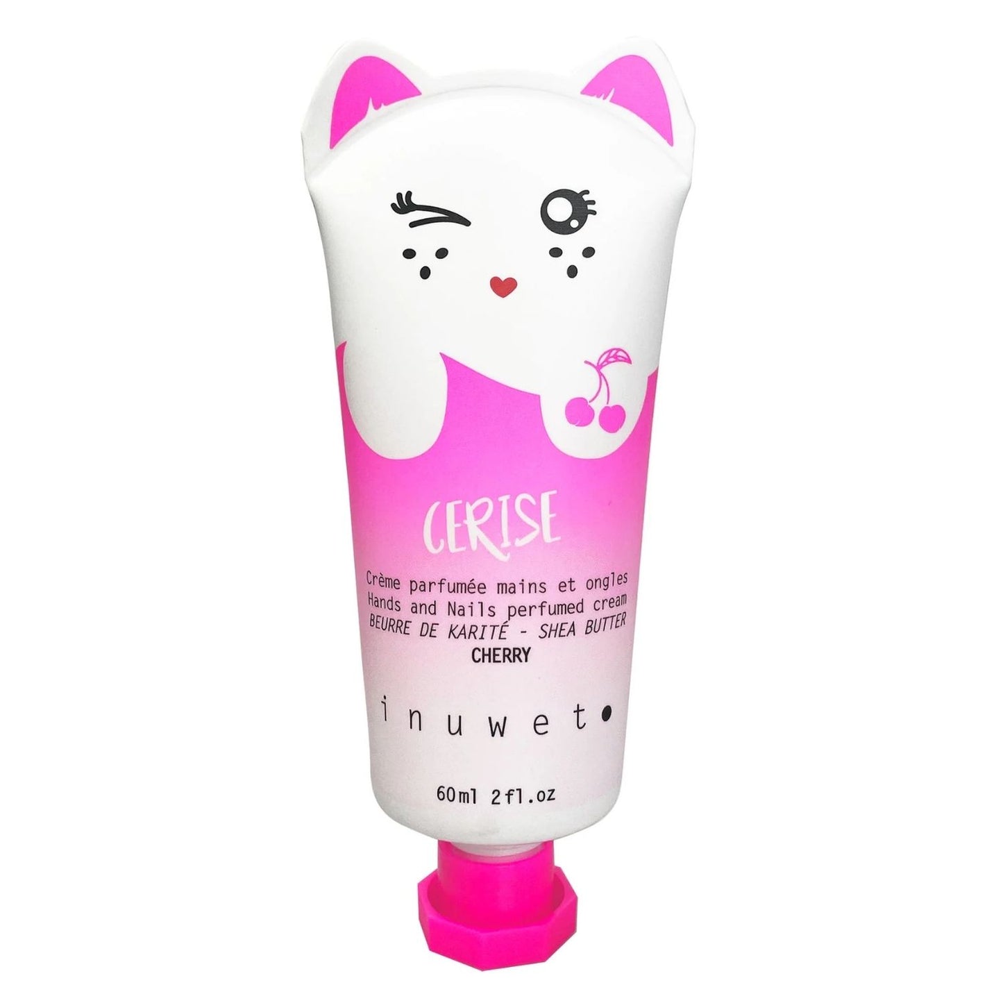 a crema de manos y uñas de cereza de Inuwet. Este original producto combina una estética kawaï única con una rica fórmula vegana que repara la piel en profundidad. Su textura se absorbe rápidamente sin dejar sensación grasa, convirtiendo cada aplicación 