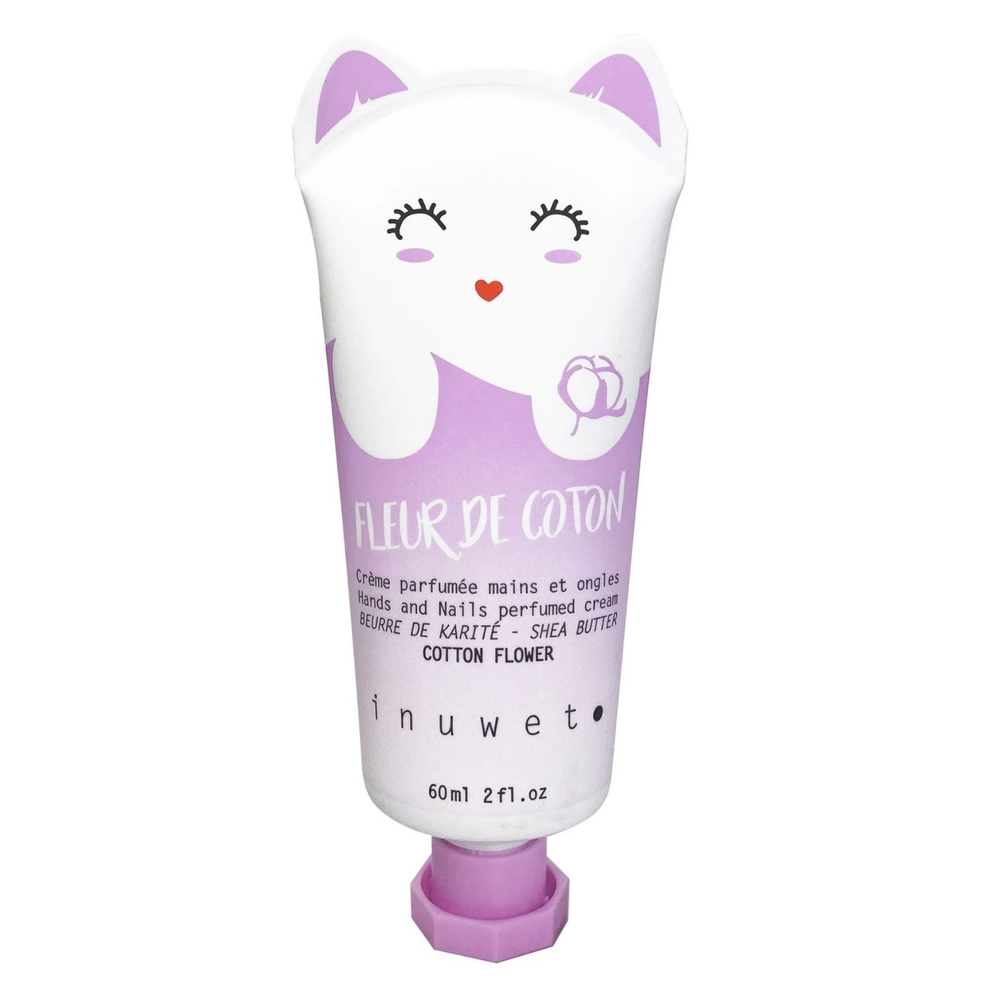 la crema de manos y uñas de flor de algodón de Inuwet. Este original producto combina una estética kawaï única con una rica fórmula vegana que repara la piel en profundidad. Su textura se absorbe rápidamente sin dejar sensación grasa, convirtiendo cada aplicación