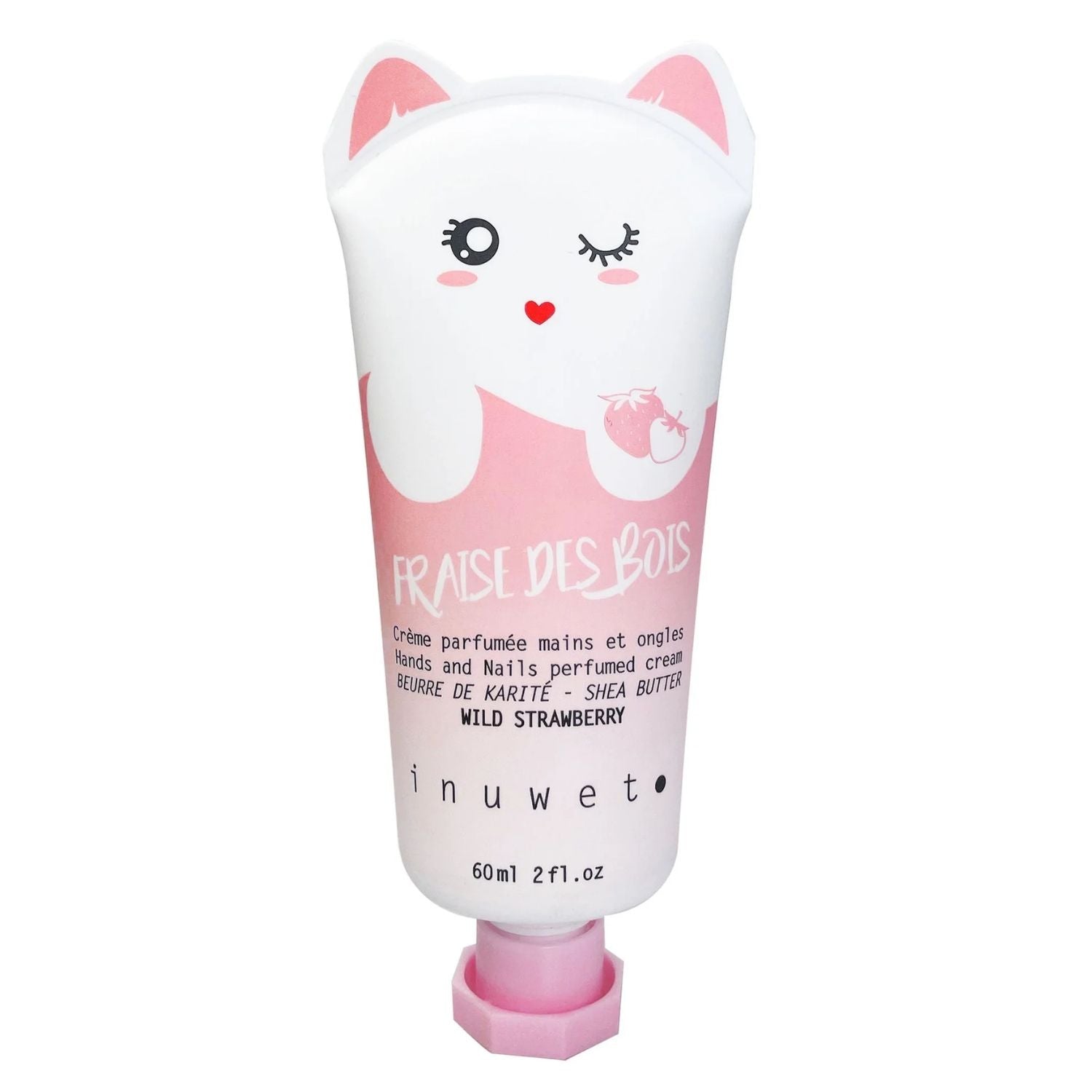 a crema de manos y uñas de fresa silvestre de Inuwet. Este original producto combina una estética kawaï única con una rica fórmula vegana que repara la piel en profundidad. Su textura se absorbe rápidamente sin dejar sensación grasa, convirtiendo cada aplicación