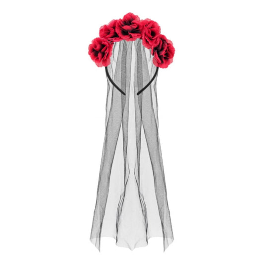 🖤 Diadema con Velo y Rosas – 17,5 x 18 cm
Incluye: 1 diadema
Medidas aproximadas: Diadema: 17,5 x 18 cm | Largo del velo: 50 cm
Composición: 100% poliéster
Colores: Negro y rojo&nbsp;
