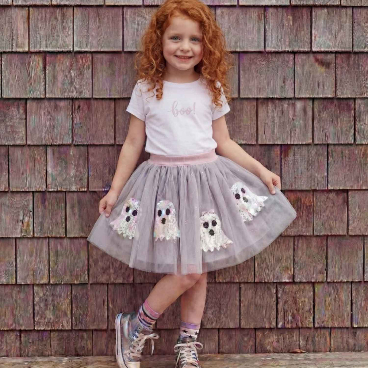 Compra la falda tutú infantil Glam Ghost de Great Pretenders. Falda de tul con fantasmas de lentejuelas y cintura elástica para Halloween y disfraces.