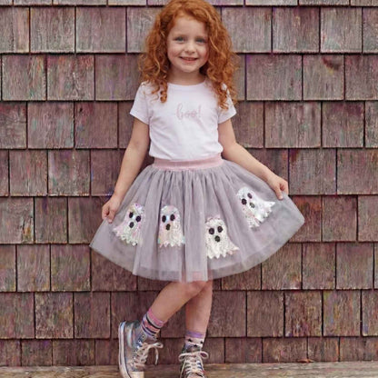 Compra la falda tutú infantil Glam Ghost de Great Pretenders. Falda de tul con fantasmas de lentejuelas y cintura elástica para Halloween y disfraces.