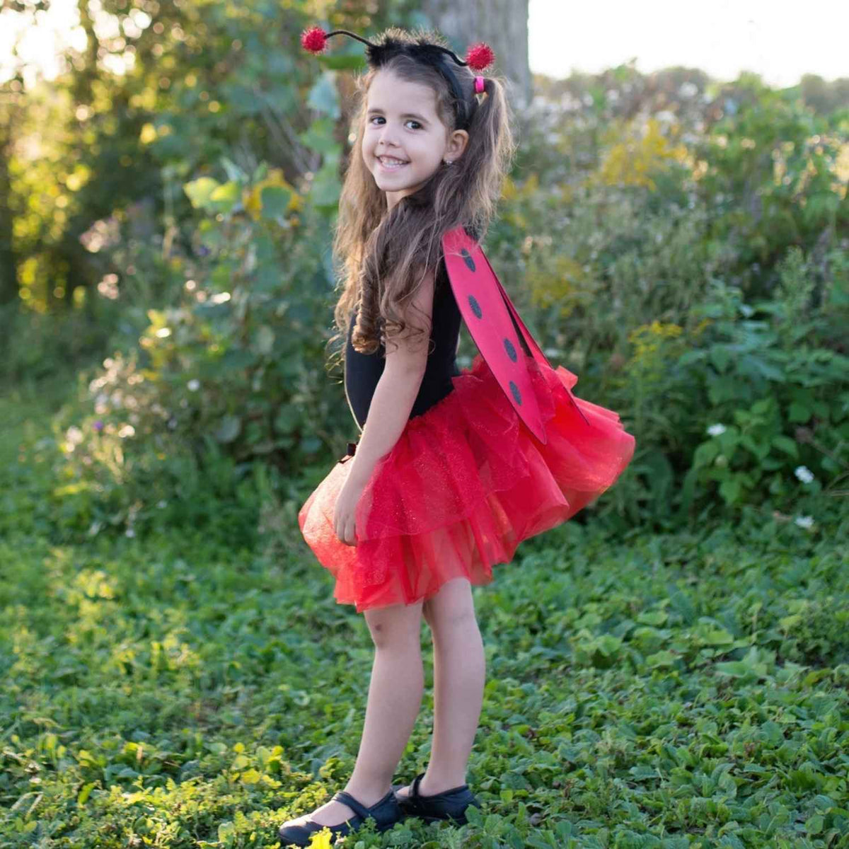 disfraz de mariquita! Diseñado para convertir cualquier día en una aventura mágica, este adorable set de 3 piezas incluye una falda tutú, alas llenas de detalles y una diadema de antenas