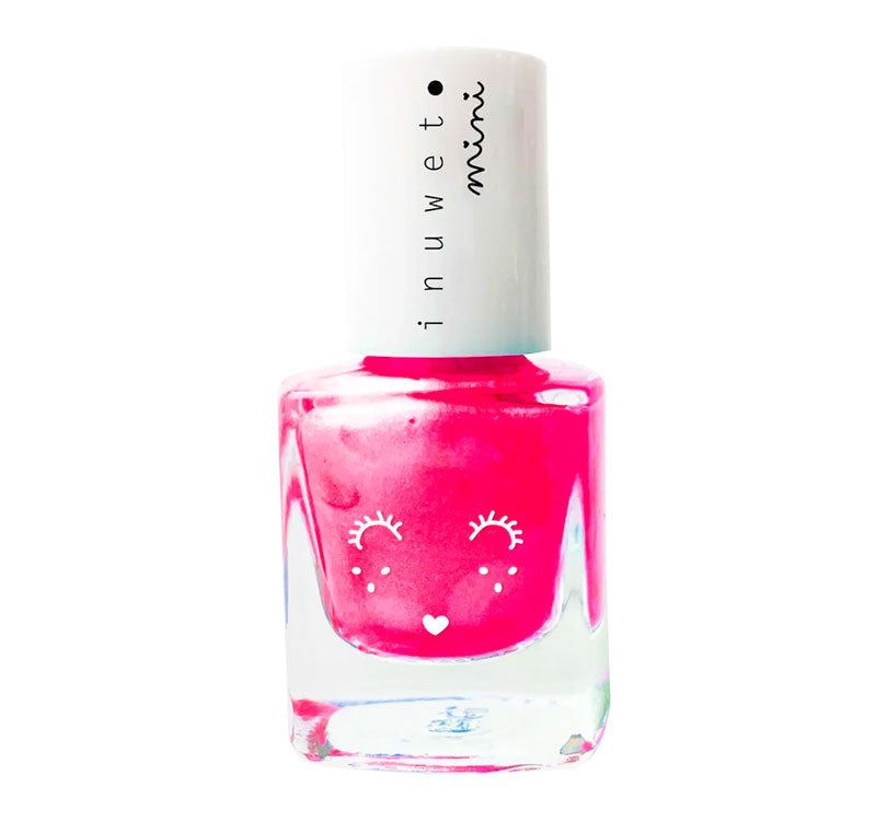 esmaltes Inuwet Mini! ¡de forma segura sin tóxicos y con base agua! ¡El color ROSA NEÓN además huele a CHICLE!