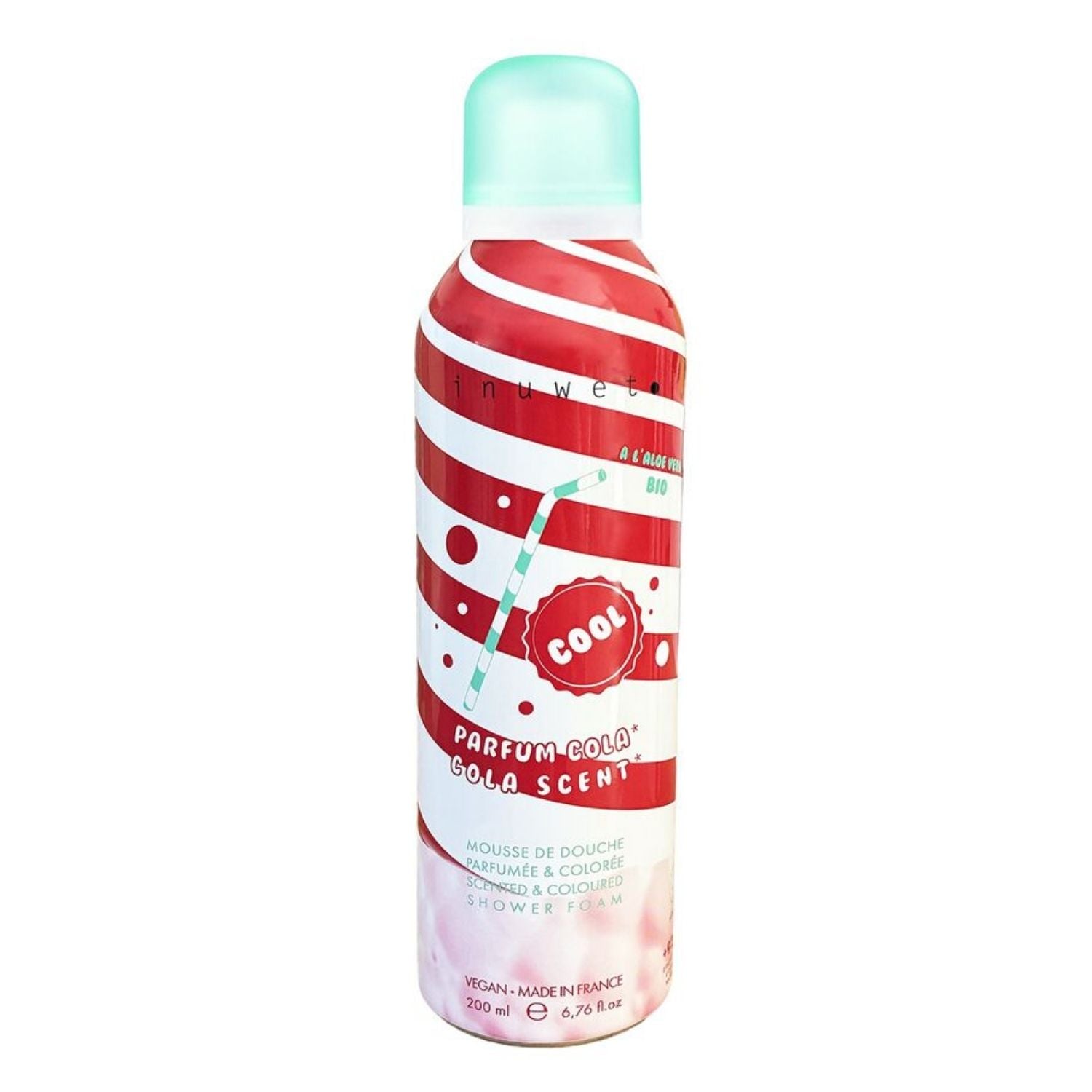 Espuma de ducha Inuwet con aromas a donut, vainilla, melocotón, fresa o cocacola. Textura chantilly con más del 92% de ingredientes naturales, Aloe Vera BIO y glicerina. Fórmula vegana, fabricada en Francia y apta para niños +3 años.