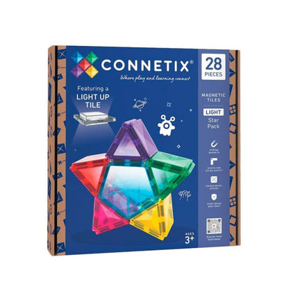 Light Star Pack – Connetix (Juego de construcción con pieza de luz recargable)

A partir de 3 años 👶🏼✨

Incluye 27 piezas: triángulos, cuadrados, pentágonos y una estrella luminosa

Pieza central con luz recargable USB 🔋💡

Compatible con Connetix, Imanix y Magna-Tiles

Perfecto para juego libre, mesas de luz y aprendizaje STEAM

Plástico ABS de grado alimenticio, libre de BPA y ftalatos

Diseño biselado: más resistente a arañazos y con mejor refracción de luz 🌈