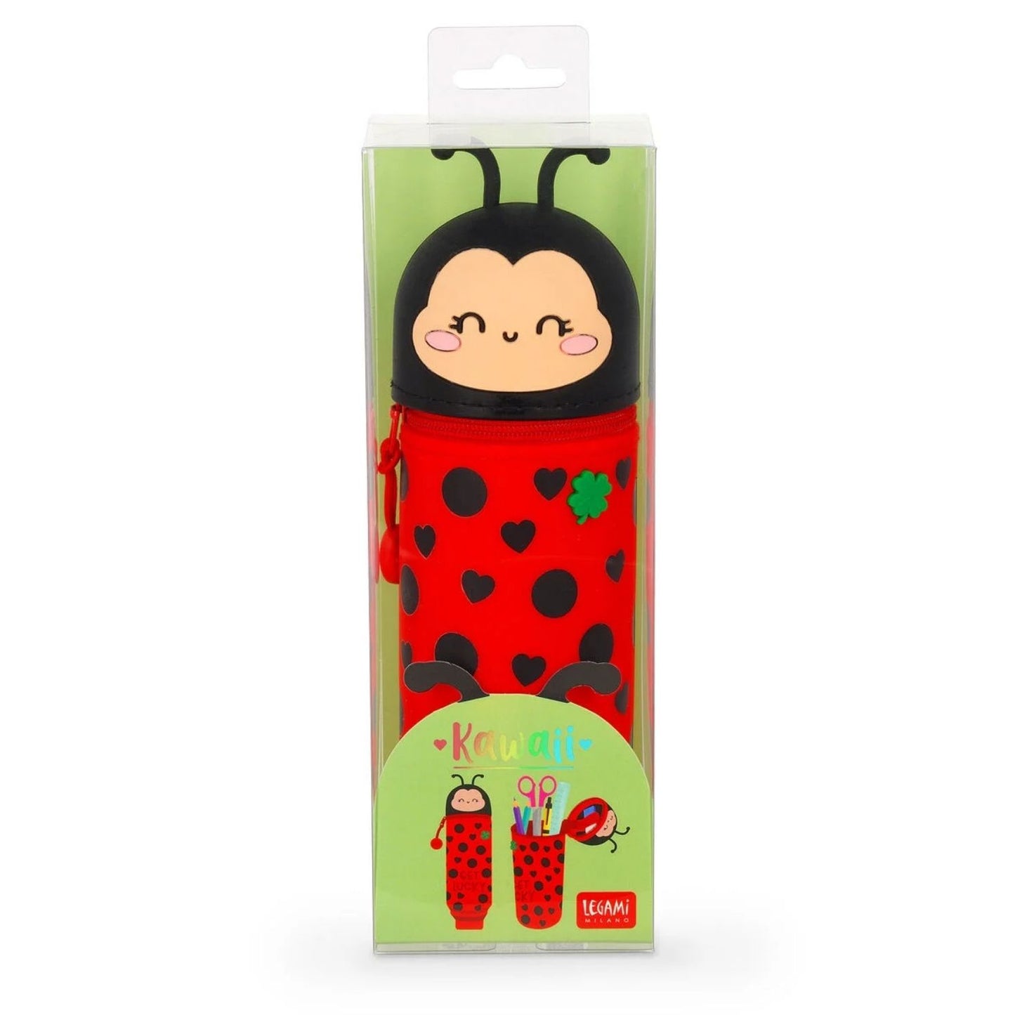 Consigue el Estuche 2 en 1 de Silicona Ladybug de Legami. Diseño retráctil que se convierte en lapicero de mesa. Suave, resistente y perfecto para fans de lo Kawaii.