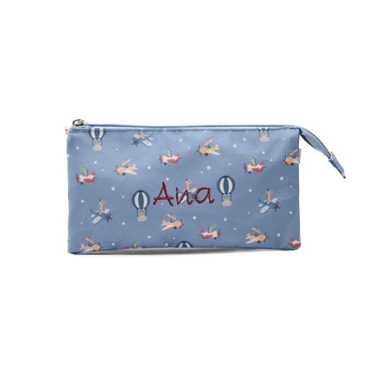 Estuche infantil escolar tres cremalleras 
cuadrado planes aviones tutete