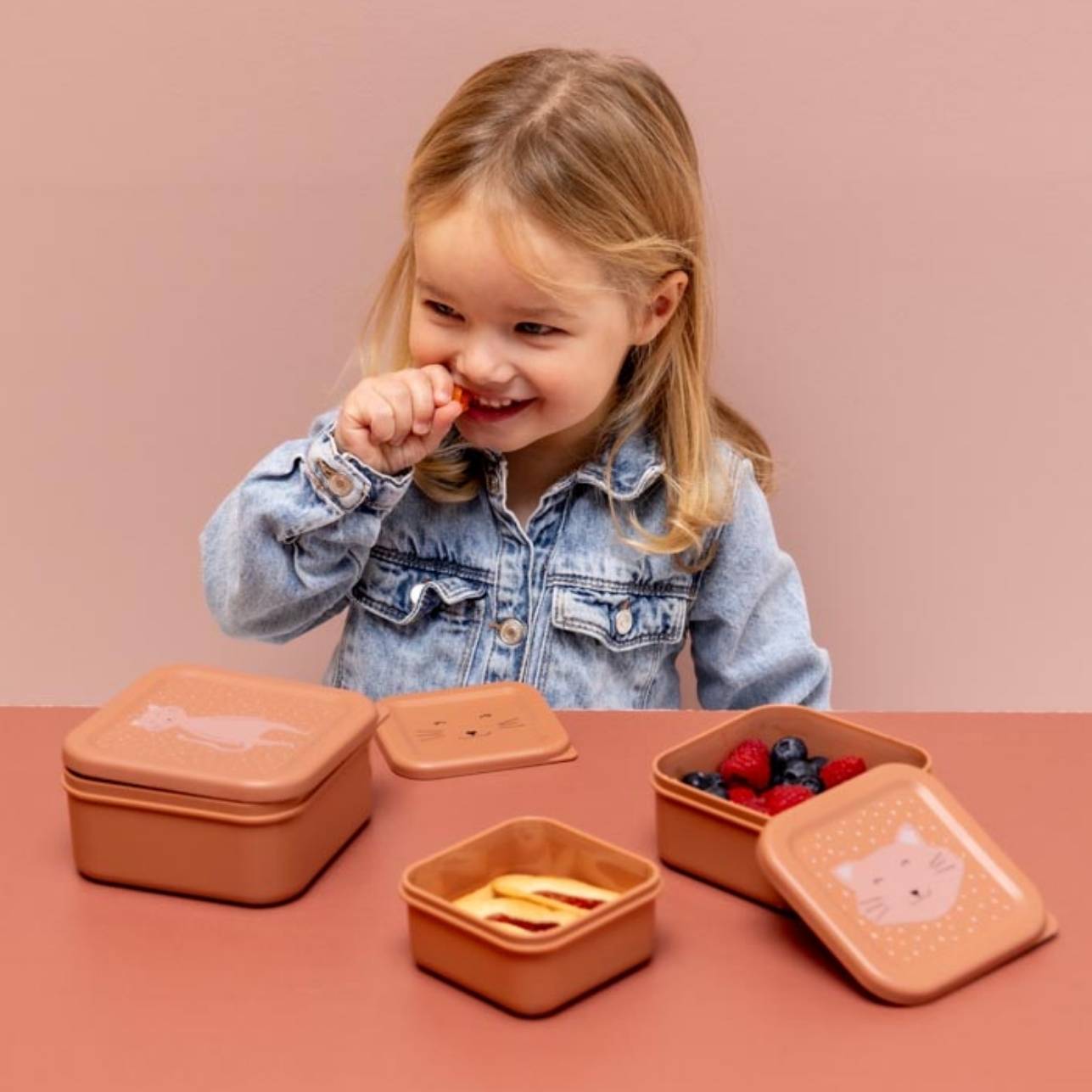 El set de fiambreras nido Mrs. Cat de trixie es la solución práctica, adorable y funcional para llevar los snacks de tu peque a todas partes. Incluye 3 tamaños diferentes que encajan unas dentro de otras, ocupando el mínimo espacio cuando no se usan, ¡perfectas para mochilas escolares o bolsas de paseo!