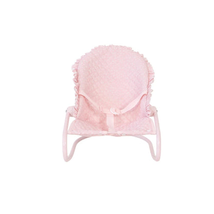 Hamaca plegable para muñecas de hasta 45 cm. Estructura 100% metal, ligera, desenfundable y con elegante diseño festoneado. ¡El rincón de relax para sus muñecos!