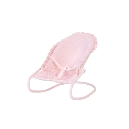 Hamaca plegable para muñecas de hasta 45 cm. Estructura 100% metal, ligera, desenfundable y con elegante diseño festoneado. ¡El rincón de relax para sus muñecos!