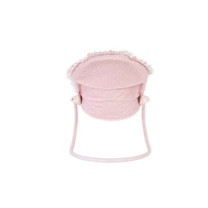 Hamaca plegable para muñecas de hasta 45 cm. Estructura 100% metal, ligera, desenfundable y con elegante diseño festoneado. ¡El rincón de relax para sus muñecos!
