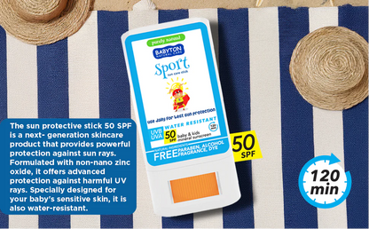 Protector solar en barra natural e impermeable Babyton para bebés y niños pequeños FPS 50 (20 g). Protección solar facial mineral con óxido de zinc, karité y coco para pieles sensibles. ¡Consíguelo en www.manodesantaoficial.es y protege su carita este verano!