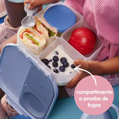 Fiambrera infantil mediana Mini Lunchbox Lilac Pop. Tupper hermético para niños con espacio para fruta entera, libre de BPA y apto para lavavajillas. Ideal para el cole.