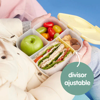 Fiambrera infantil mediana Mini Lunchbox Lilac Pop. Tupper hermético para niños con espacio para fruta entera, libre de BPA y apto para lavavajillas. Ideal para el cole.