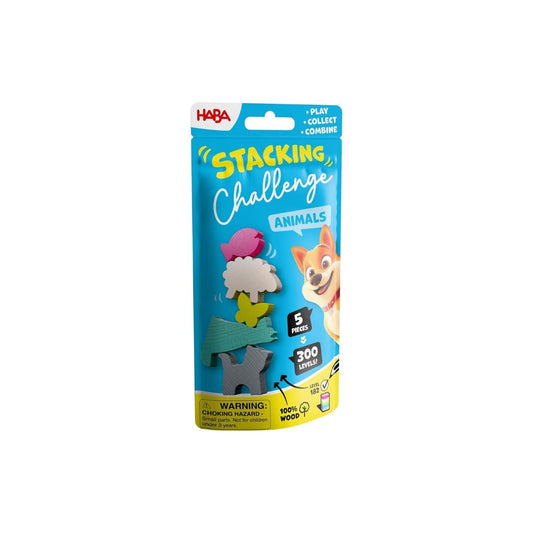Stacking Challenge animales de HABA: 300 retos de equilibrio y lógica para niños +6 años. Un juego de madera compacto y divertido para llevar a todas partes. ¡Disponible en www.manodesantaoficial.es!