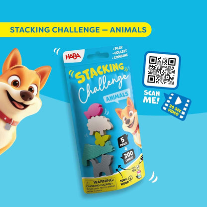 Stacking Challenge animales de HABA: 300 retos de equilibrio y lógica para niños +6 años. Un juego de madera compacto y divertido para llevar a todas partes. ¡Disponible en www.manodesantaoficial.es!